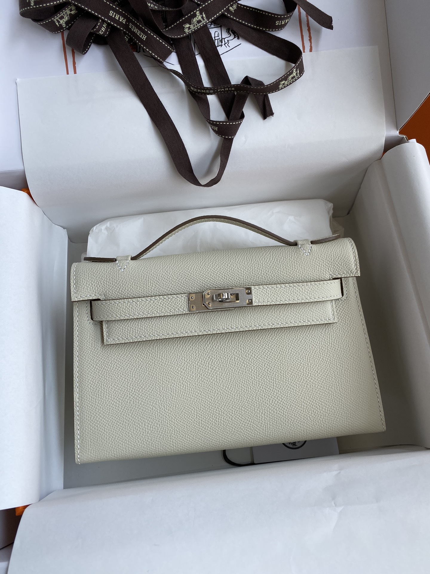 Hermes Mini Kelly Pochette 22cm Bag In White Epsom Leather